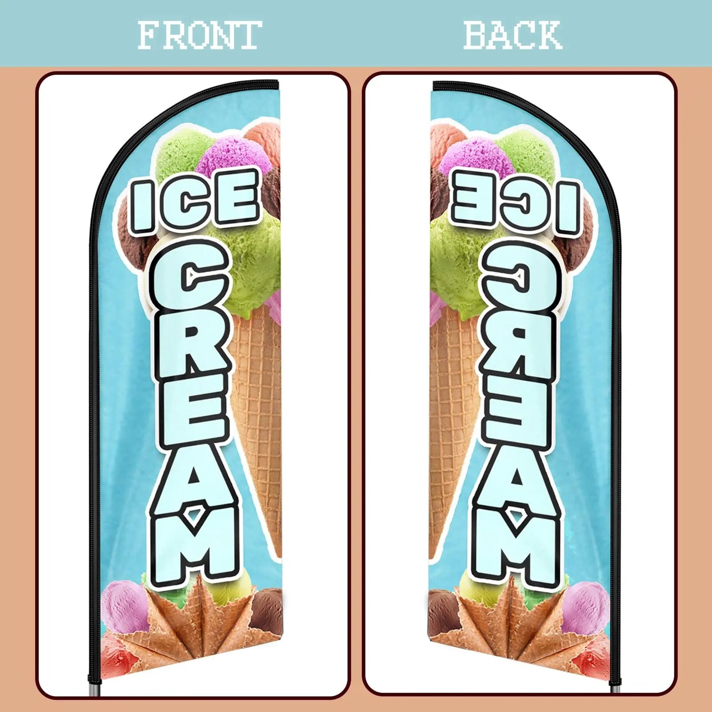 Ice Cream Flag, 11FT Windless Feather Flag QSUM with Aluminum Alloy Flagpole/Stainless Steel Ground Stake/Portable Bag, Ice Cream Signs for Business Advertising - North State Signs & Printing