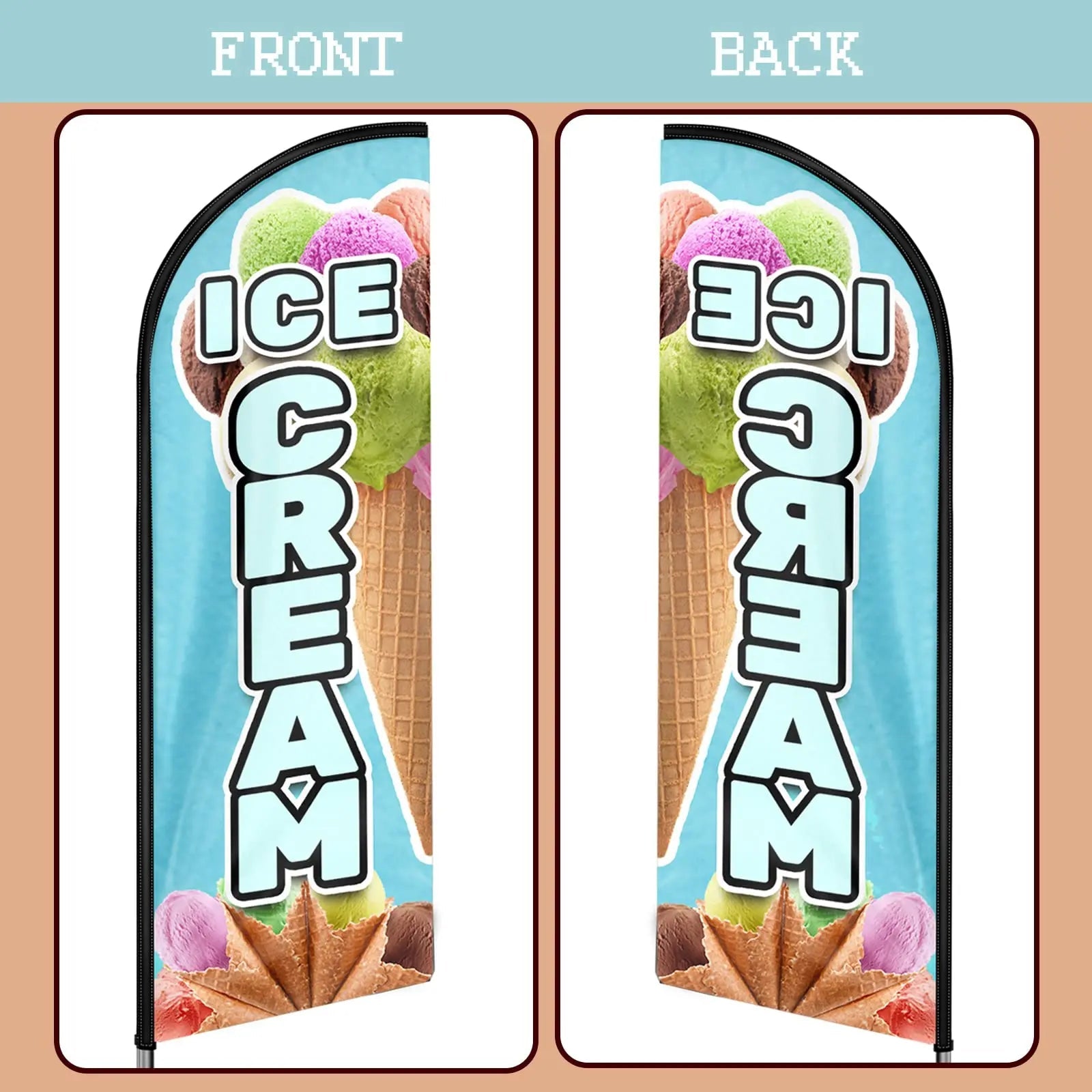 Ice Cream Flag, 11FT Windless Feather Flag QSUM with Aluminum Alloy Flagpole/Stainless Steel Ground Stake/Portable Bag, Ice Cream Signs for Business Advertising - North State Signs & Printing