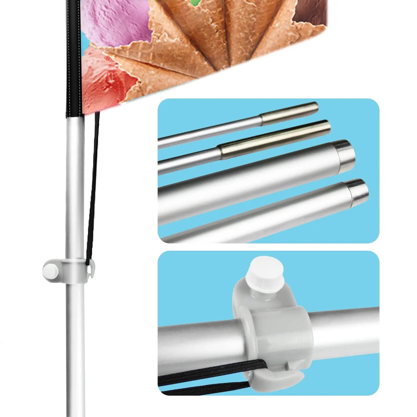 Ice Cream Flag, 11FT Windless Feather Flag QSUM with Aluminum Alloy Flagpole/Stainless Steel Ground Stake/Portable Bag, Ice Cream Signs for Business Advertising - North State Signs & Printing