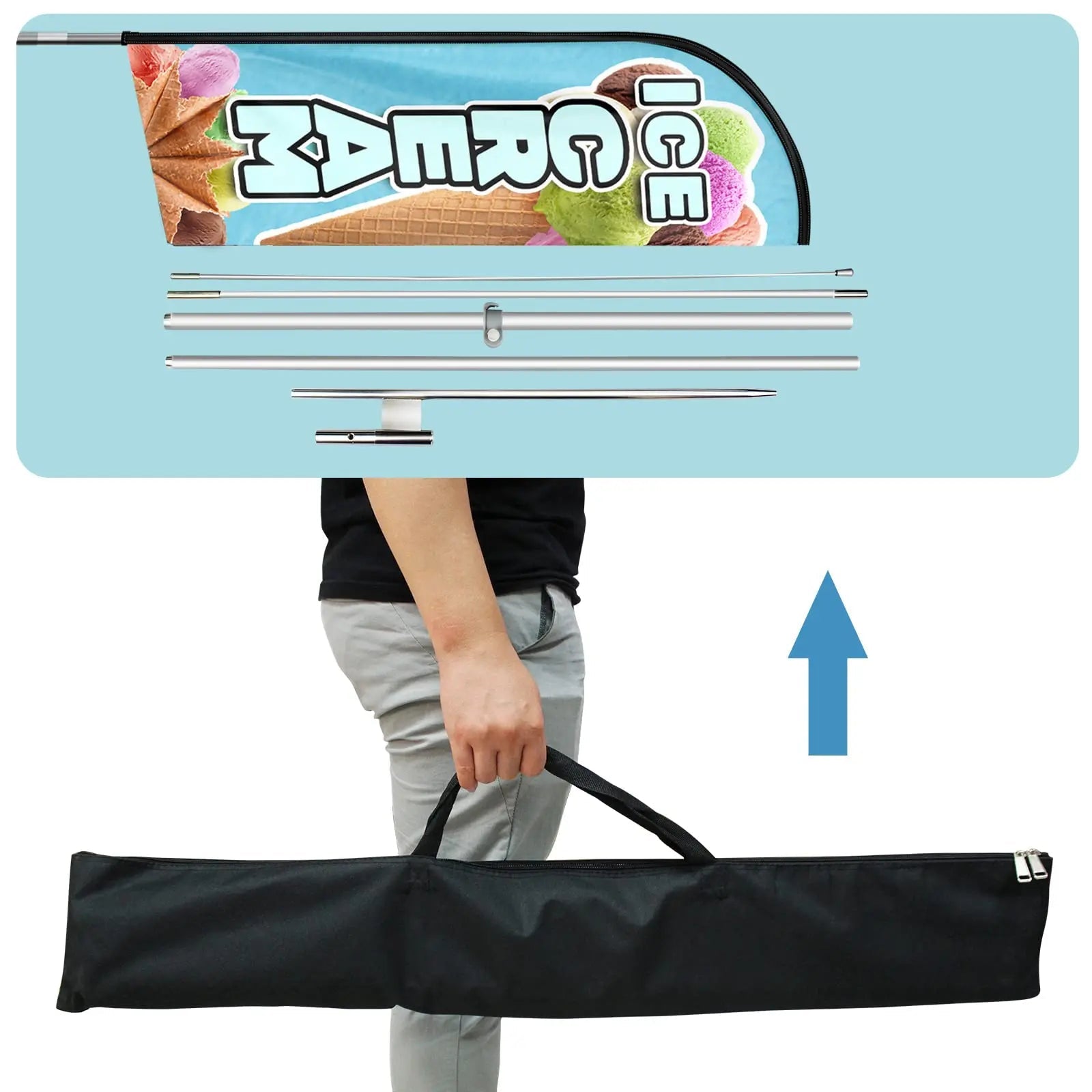 Ice Cream Flag, 11FT Windless Feather Flag QSUM with Aluminum Alloy Flagpole/Stainless Steel Ground Stake/Portable Bag, Ice Cream Signs for Business Advertising - North State Signs & Printing