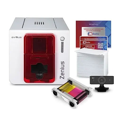 ID Card Printer Evolis Zenius Single Sided & Complete Supplies Package with Bodno Silver Edition ID Software - North State Signs & Printing