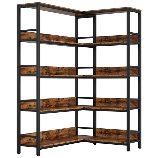 Industrial Bookshelves 5 Tiers Corner Bookcases with Baffles IRONCK Etagere Shelf Storage Rack with Metal Frame for Living Room Home Office - North State Signs & Printing