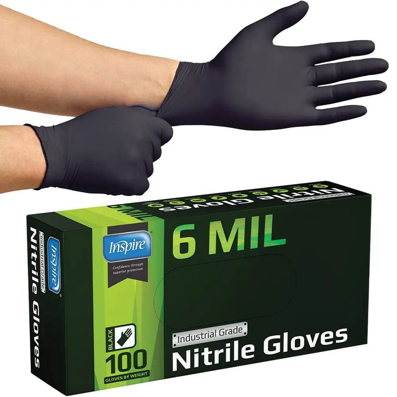 Inspire Black Heavy Duty Nitrile Gloves 6 Mil Nitrile Chemical Resistant Medical Cooking Cleaning Disposable Black Gloves (Black Nitrile Box Of 100, Large) - North State Signs & Printing
