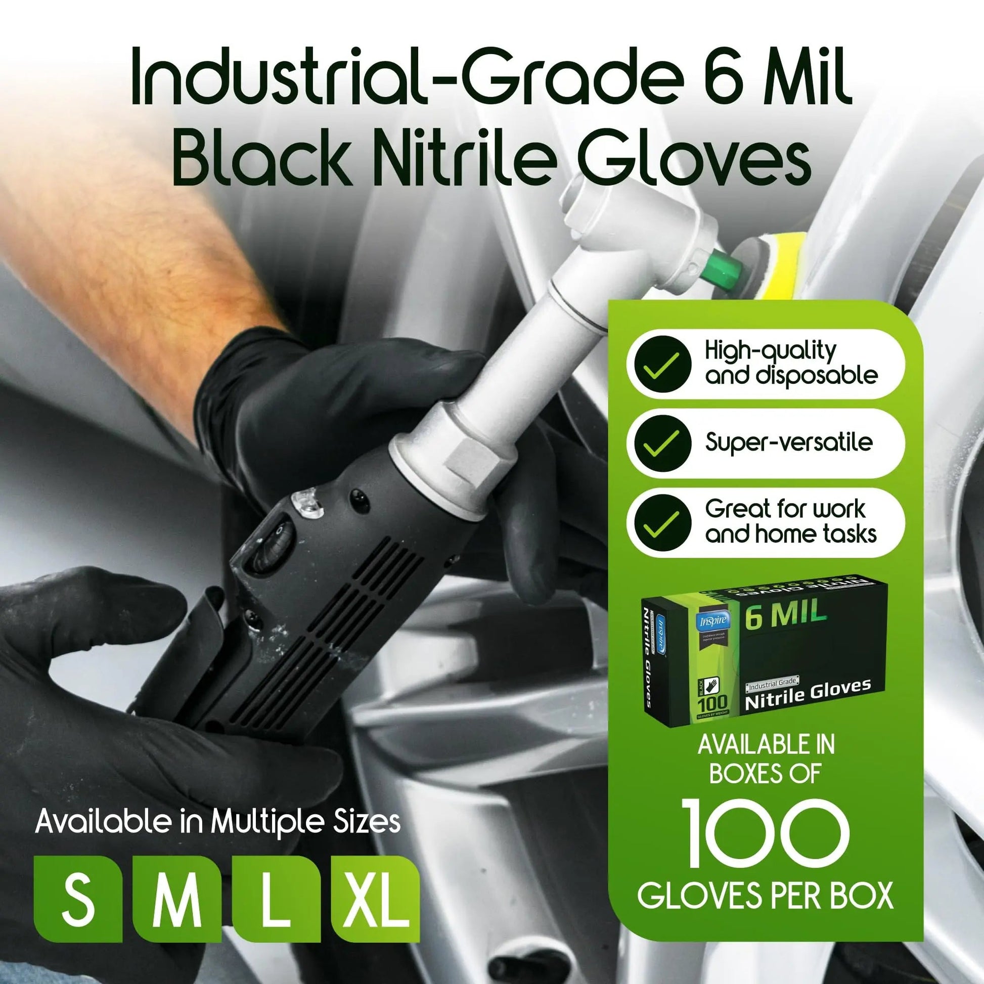 Inspire Black Heavy Duty Nitrile Gloves 6 Mil Nitrile Chemical Resistant Medical Cooking Cleaning Disposable Black Gloves (Black Nitrile Box Of 100, Large) - North State Signs & Printing