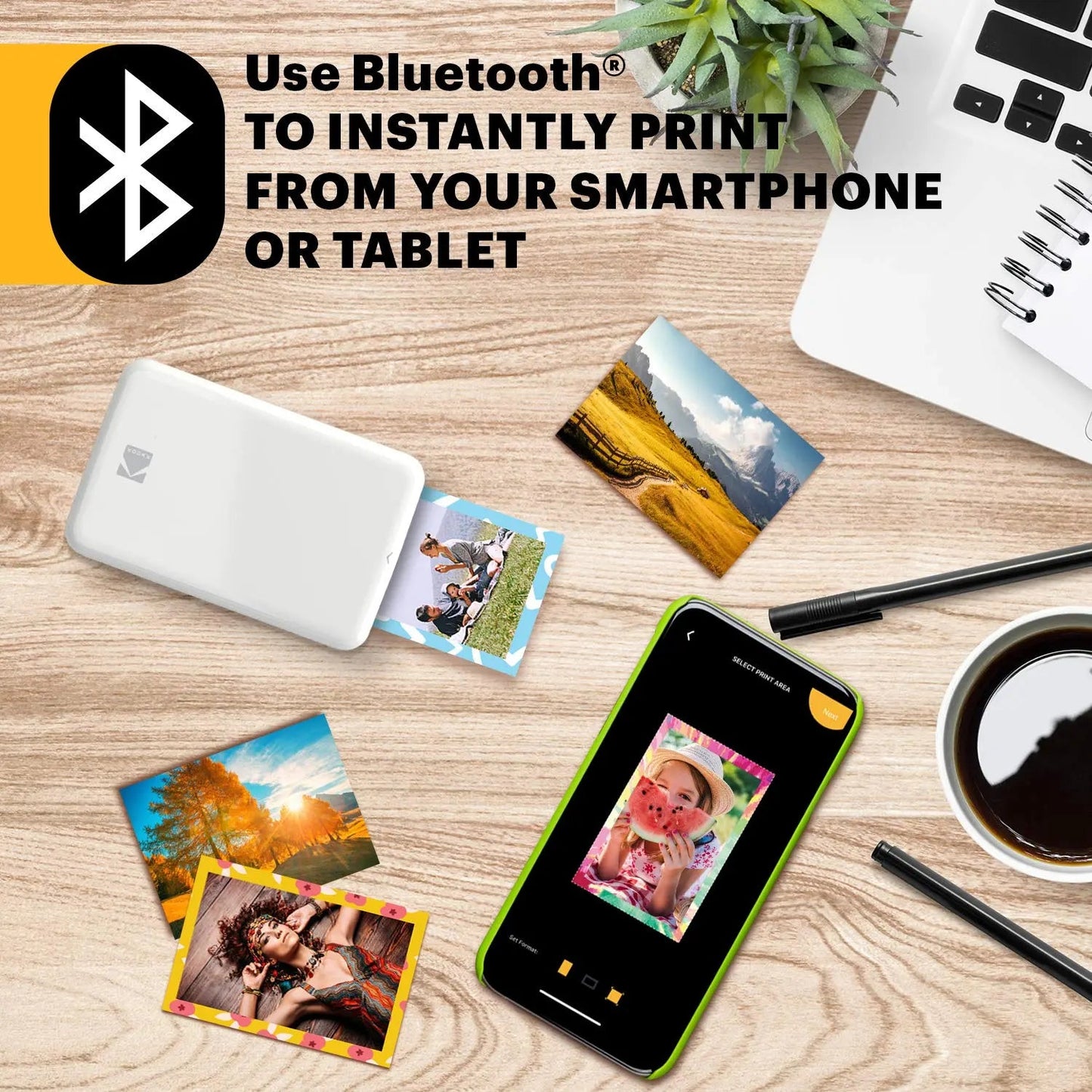 KODAK Step Instant Smartphone Photo Printer - Portable Mini Color Wireless Mobile Printer - Zink 2x3” Sticky - Back Photos - Bluetooth Compatible with iOS & Android Devices - Fun Editing App - White - North State Signs & Printing
