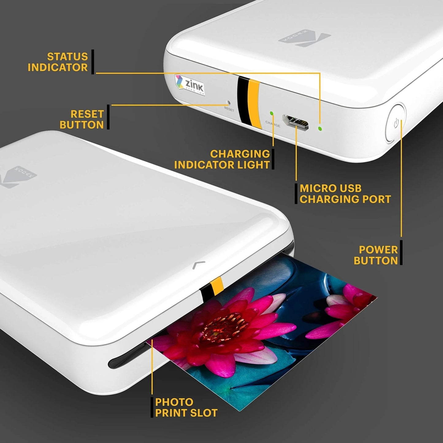 KODAK Step Instant Smartphone Photo Printer - Portable Mini Color Wireless Mobile Printer - Zink 2x3” Sticky - Back Photos - Bluetooth Compatible with iOS & Android Devices - Fun Editing App - White - North State Signs & Printing