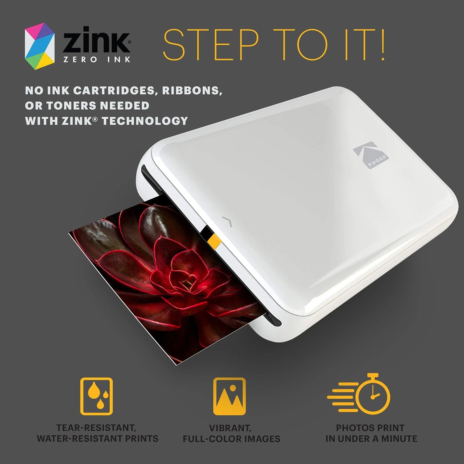 KODAK Step Instant Smartphone Photo Printer - Portable Mini Color Wireless Mobile Printer - Zink 2x3” Sticky - Back Photos - Bluetooth Compatible with iOS & Android Devices - Fun Editing App - White - North State Signs & Printing