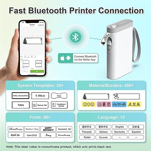 Nelko Label Maker Machine with Tape P21 Portable Bluetooth Label Printer Wireless Handheld Sticker Maker Mini Label