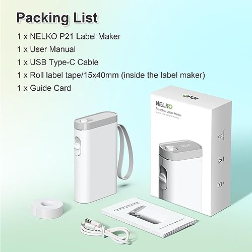 Nelko Label Maker Machine with Tape P21 Portable Bluetooth Label Printer Wireless Handheld Sticker Maker Mini Label