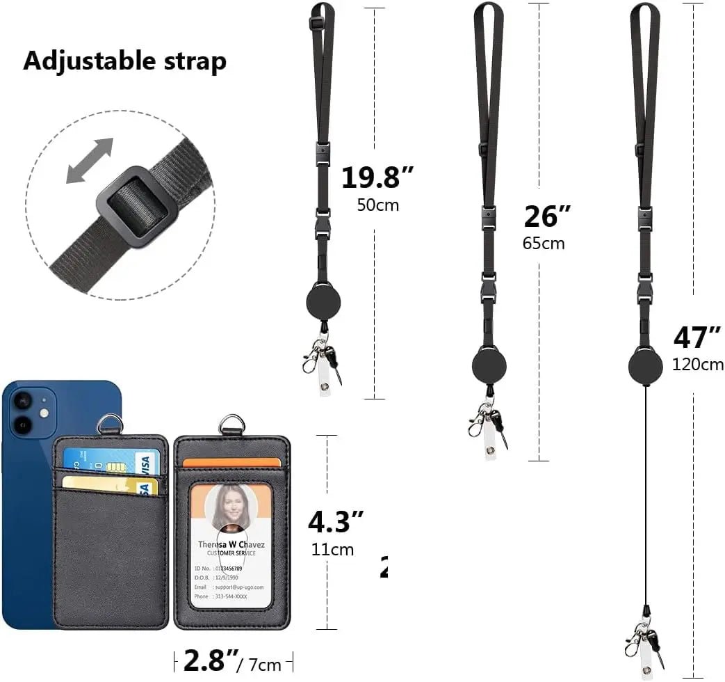 Leather Badge Holder and Adjustable Retractable Lanyards, Quick Release Buckle and Safety Breakaway Lanyards with Swivel Metal Clasp for Offices, Staff, Students, Employees - North State Signs & Printing