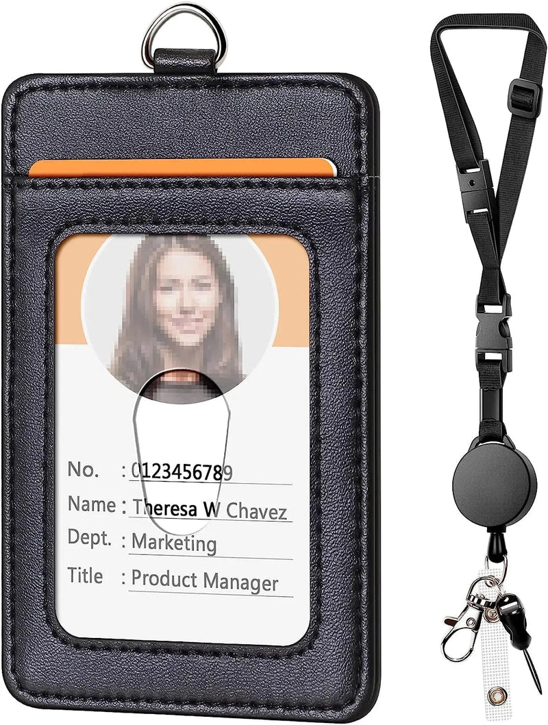 Leather Badge Holder and Adjustable Retractable Lanyards, Quick Release Buckle and Safety Breakaway Lanyards with Swivel Metal Clasp for Offices, Staff, Students, Employees - North State Signs & Printing