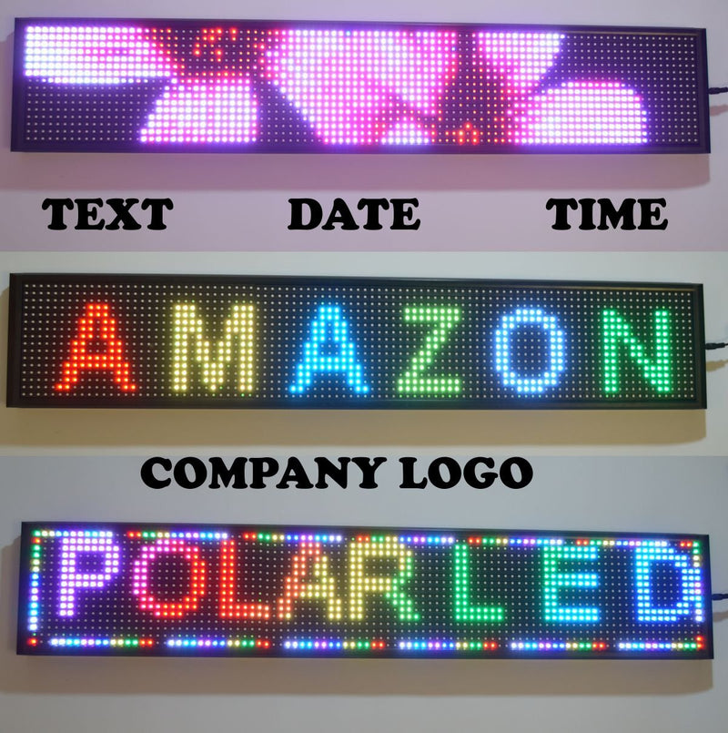 LED display with WiFi + USB P10 RGB color sign 40’’ x 8’’ with high resolution and new SMD technology. Perfect