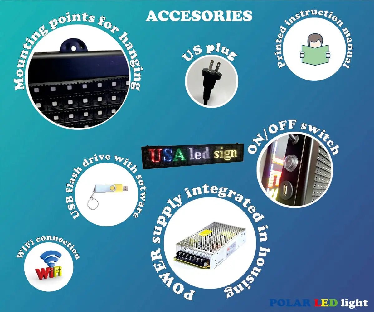 LED display with WiFi+USB, P10 RGB color sign 40" x 8" with high resolution and new SMD technology. Perfect solution for advertising, programmable scrolling sign, message board, OUTDOOR and indooe use - North State Signs & Printing
