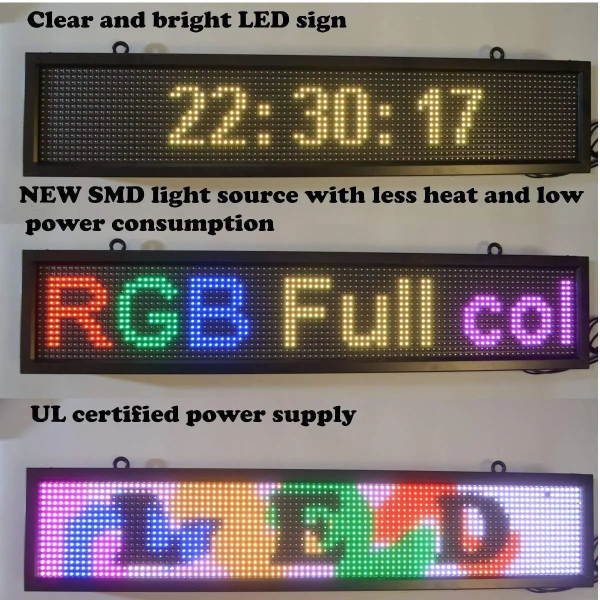LED display with WiFi+USB, P10 RGB color sign 40" x 8" with high resolution and new SMD technology. Perfect solution for advertising, programmable scrolling sign, message board, OUTDOOR and indooe use - North State Signs & Printing