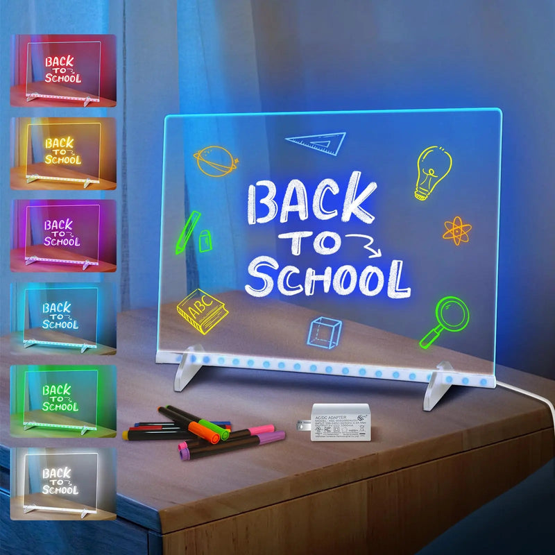 LED Note Board with 7 Colors, Includes Adapter, 13"x10" Led Drawing Board for Kids, Light Up Dry Erase Boards with 7 Markers, Soft Cloth, Hanging Chain, Holiday Trend Gift - North State Signs & Printing