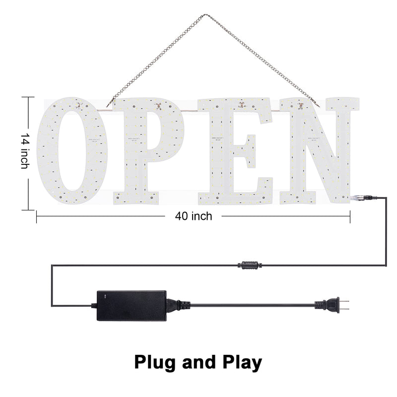 40’’x14’’ Extra Jumbo LED Open Signs for Business Unique Design Super Bright Open Sign with Chain High