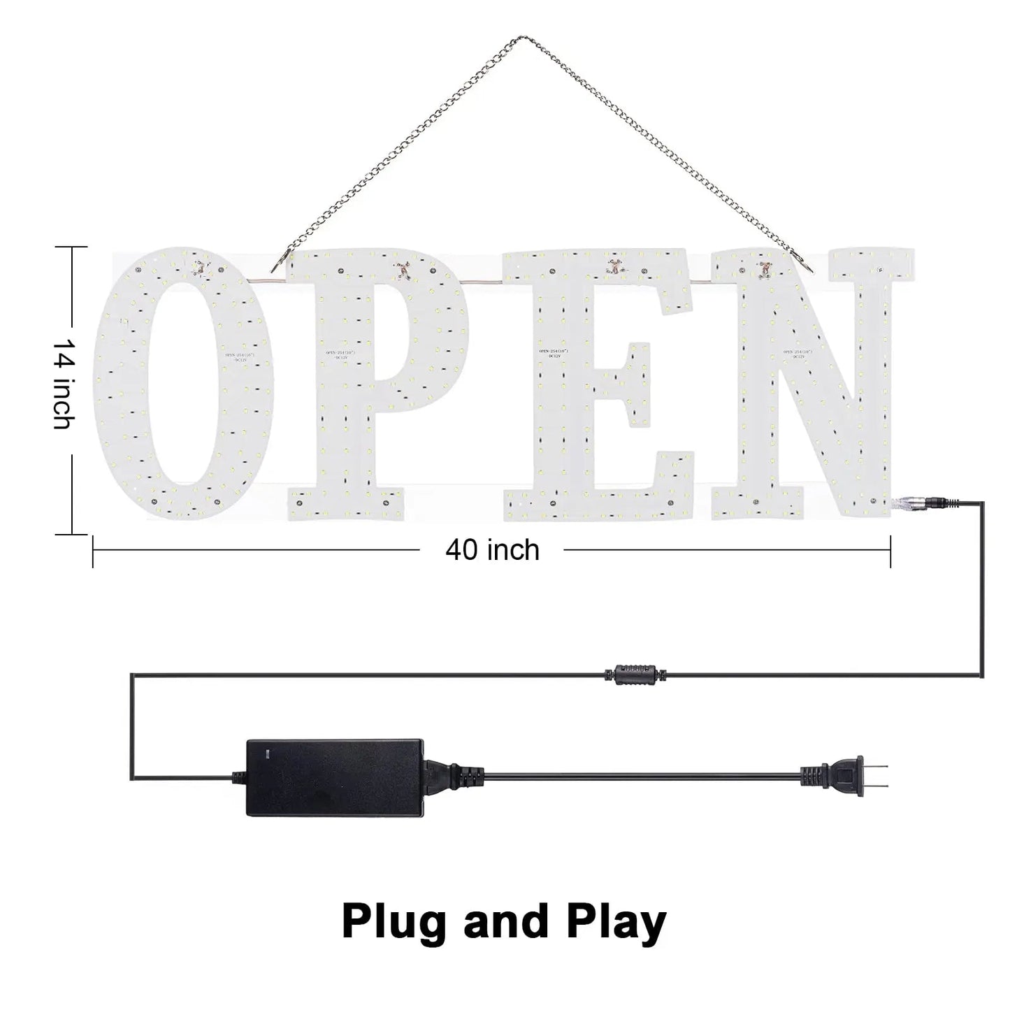 LED Open Signs for Business, 40"x14" Extra Jumbo Unique Design Super Bright Open Sign with Chain, High Visibility Open Sign for Stores Bar Hotel Retail Shops Window Salon Office - North State Signs & Printing
