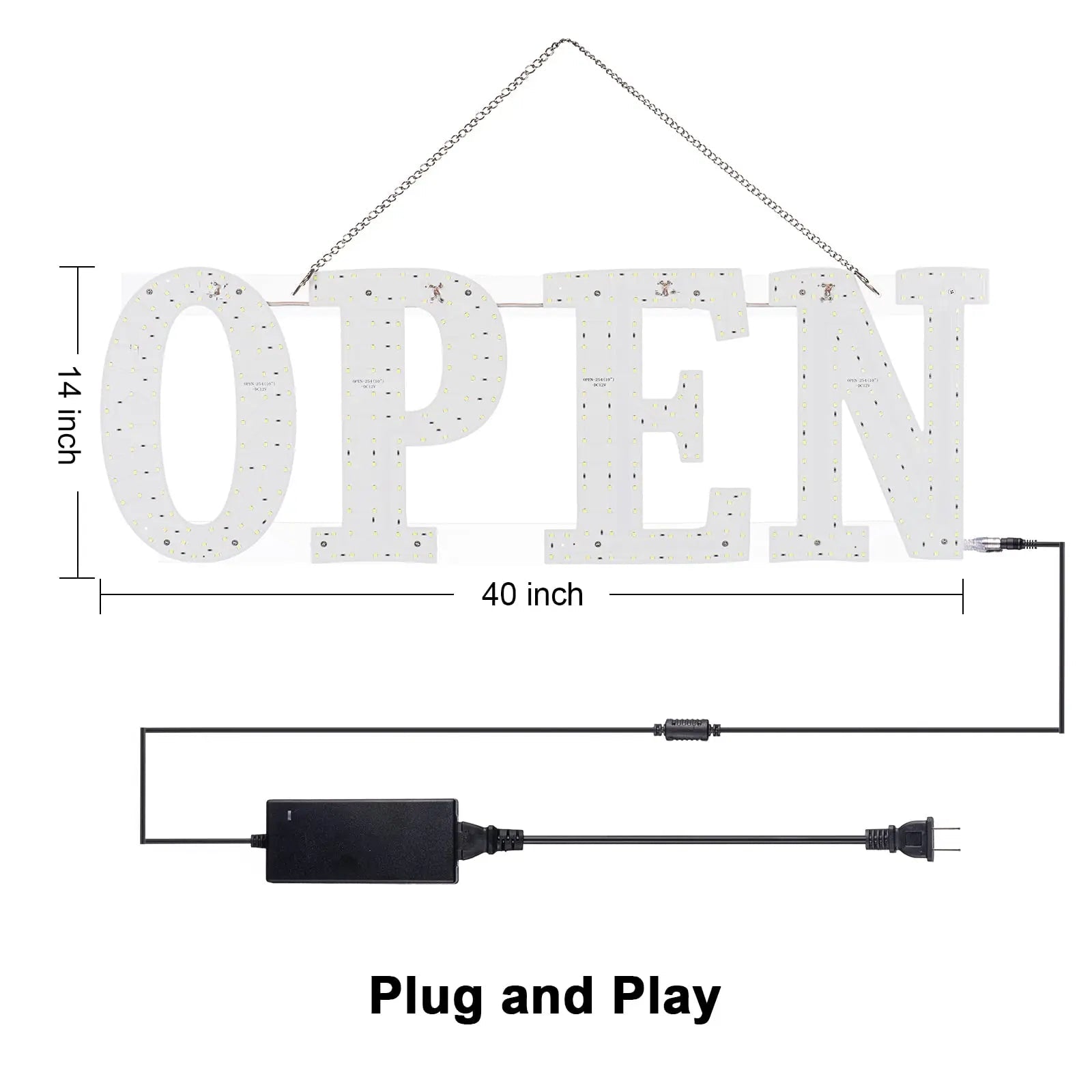 LED Open Signs for Business, 40"x14" Extra Jumbo Unique Design Super Bright Open Sign with Chain, High Visibility Open Sign for Stores Bar Hotel Retail Shops Window Salon Office - North State Signs & Printing