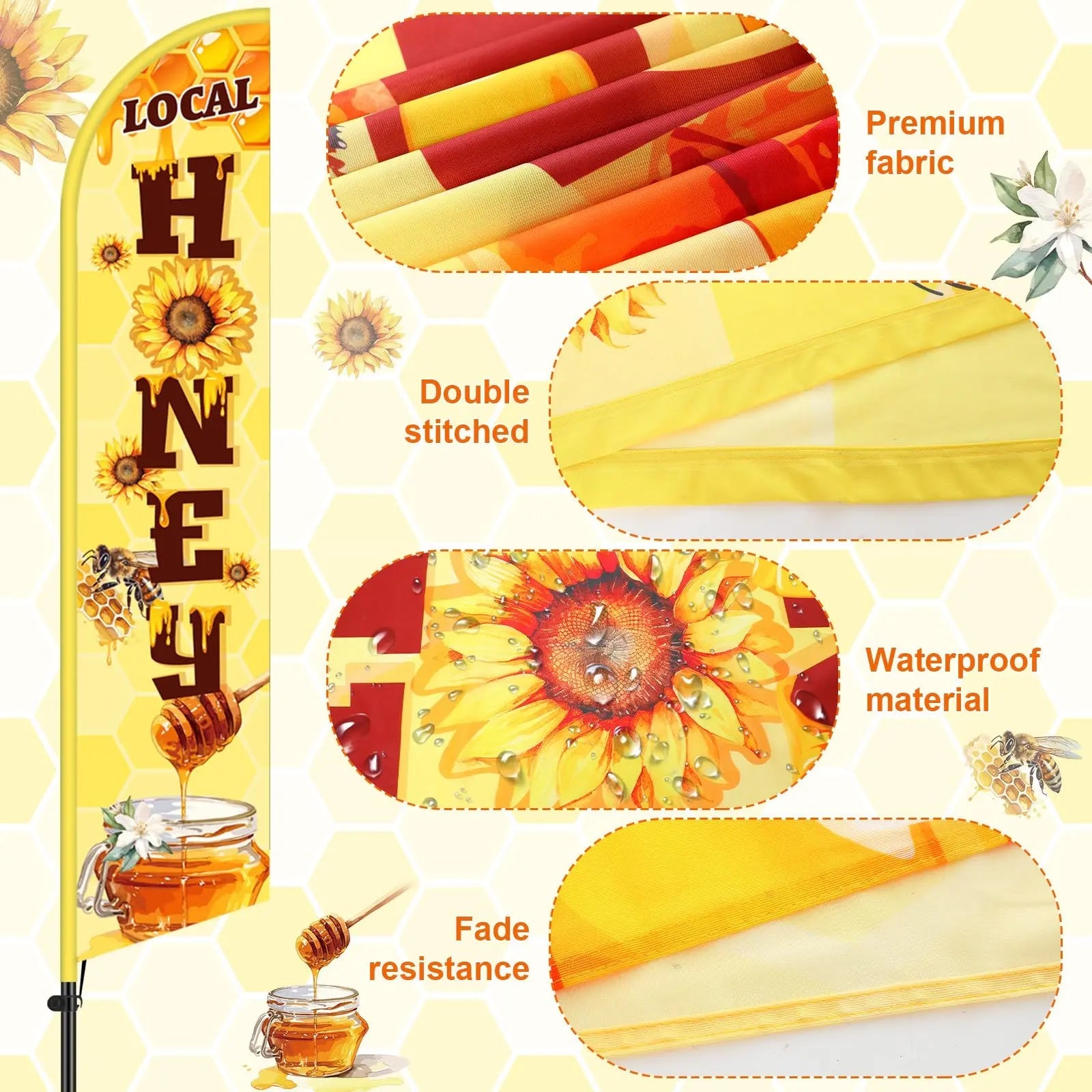 Local Honey Advertising Feather Banner with Flag Pole Kit 12 ft Remagr 2 Pcs Feather Banner Sign Windless Business Flags Honey for Sale Sign for Ice Cream Advertising Outside Business - North State Signs & Printing