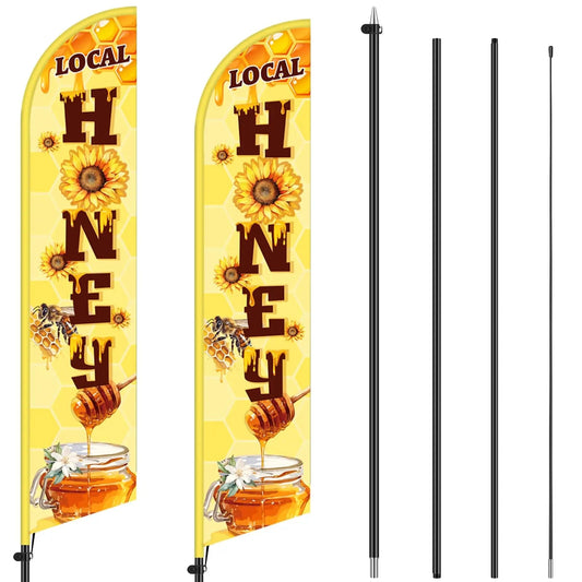 Local Honey Advertising Feather Banner with Flag Pole Kit 12 ft Remagr 2 Pcs Feather Banner Sign Windless Business Flags Honey for Sale Sign for Ice Cream Advertising Outside Business - North State Signs & Printing