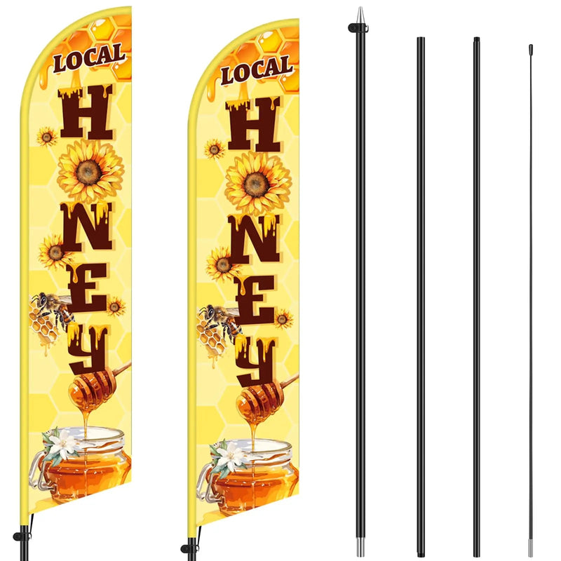 Local Honey Advertising Feather Banner with Flag Pole Kit 12 ft Remagr 2 Pcs Feather Banner Sign Windless Business Flags Honey for Sale Sign for Ice Cream Advertising Outside Business - North State Signs & Printing