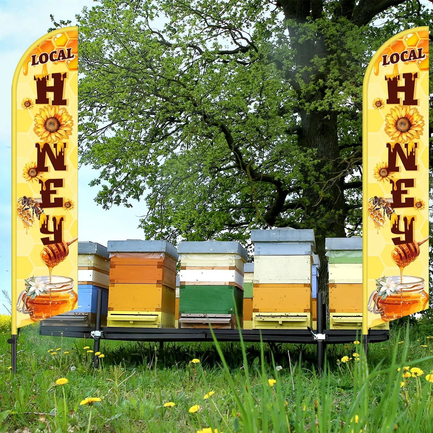 Local Honey Advertising Feather Banner with Flag Pole Kit 12 ft Remagr 2 Pcs Feather Banner Sign Windless Business Flags Honey for Sale Sign for Ice Cream Advertising Outside Business - North State Signs & Printing