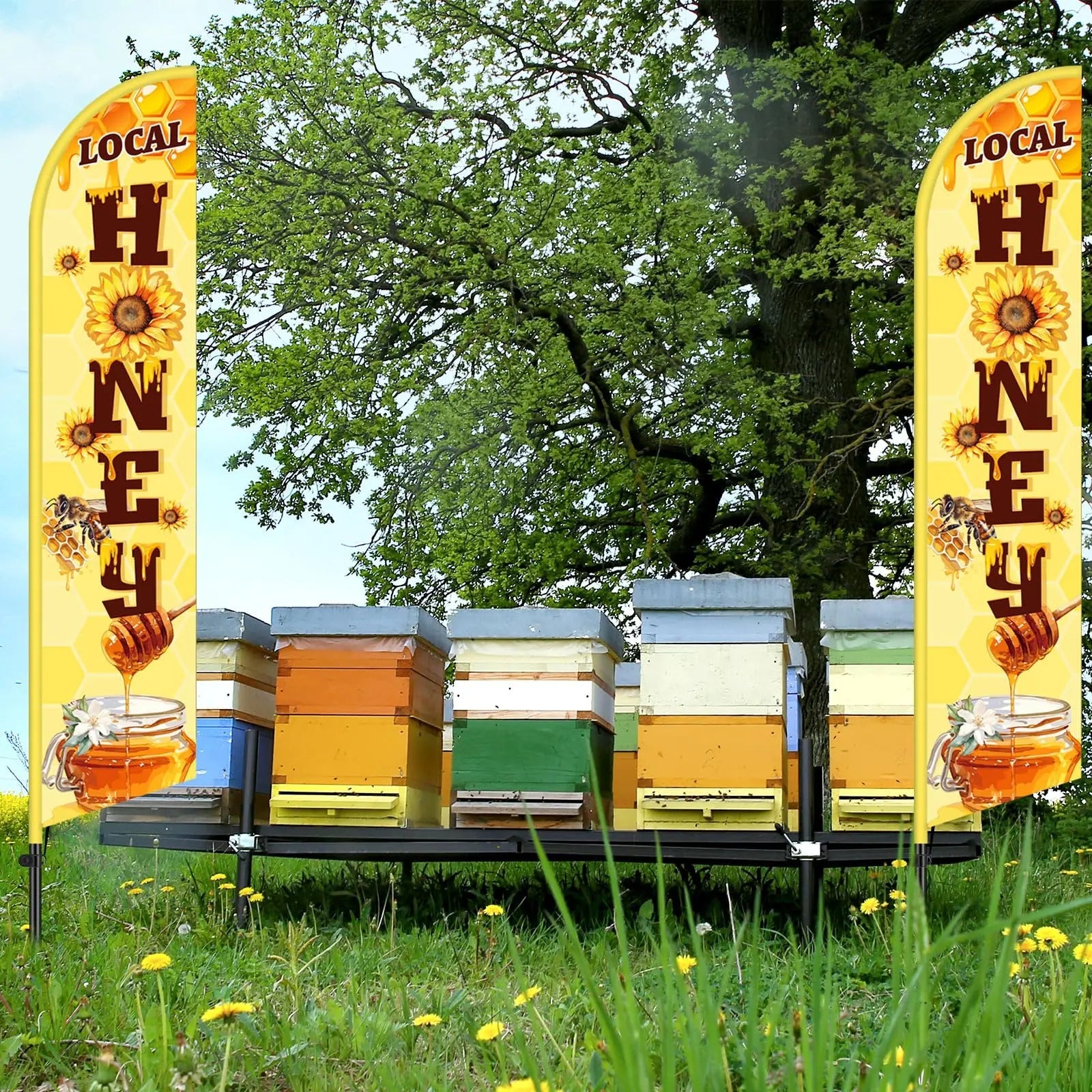 Local Honey Advertising Feather Banner with Flag Pole Kit 12 ft Remagr 2 Pcs Feather Banner Sign Windless Business Flags Honey for Sale Sign for Ice Cream Advertising Outside Business - North State Signs & Printing
