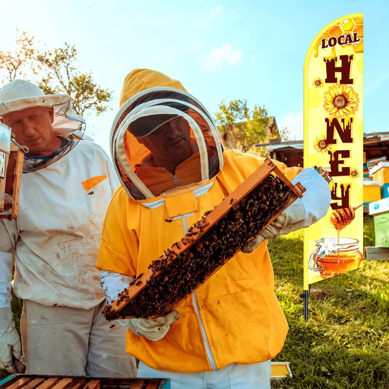 Local Honey Advertising Feather Banner with Flag Pole Kit 12 ft Remagr 2 Pcs Feather Banner Sign Windless Business Flags Honey for Sale Sign for Ice Cream Advertising Outside Business - North State Signs & Printing