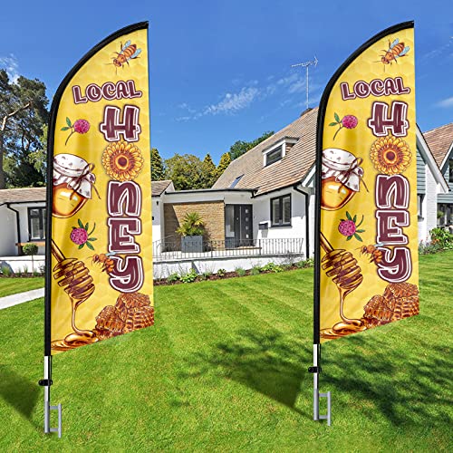 FSFLAG Local Honey Advertising Swooper Flag Banner 11Ft Local Honey Feather Flag with Flag Pole and Ground Stake