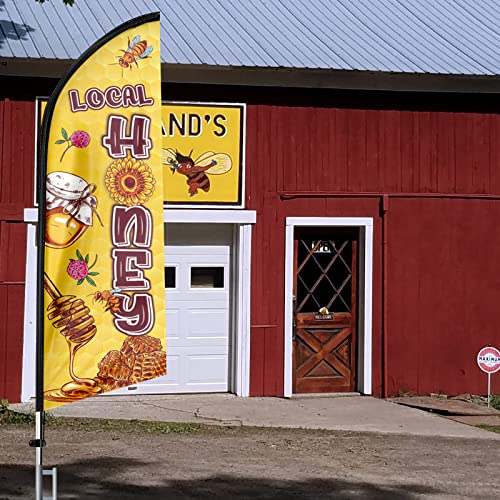 FSFLAG Local Honey Advertising Swooper Flag Banner 11Ft Local Honey Feather Flag with Flag Pole and Ground Stake