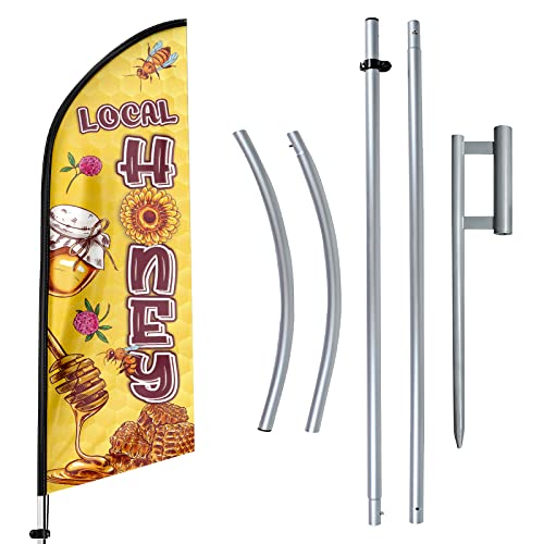 FSFLAG Local Honey Advertising Swooper Flag Banner 11Ft Local Honey Feather Flag with Flag Pole and Ground Stake