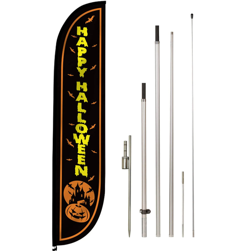 LookOurWay Feather Flag Pole Kit - 12 Feet Tall Advertising Flag Banner with Fiberglass Pole Kit and Ground Spike for Business Promotion - Halloween Flag - Happy Halloween (10M1200086) - North State Signs & Printing
