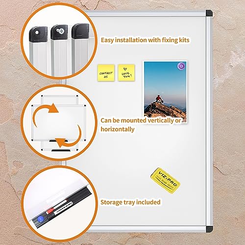 VIZ-PRO Magnetic Dry Erase Board 36 X 24 Inches Silver Aluminium Frame - Dry Erase Frames