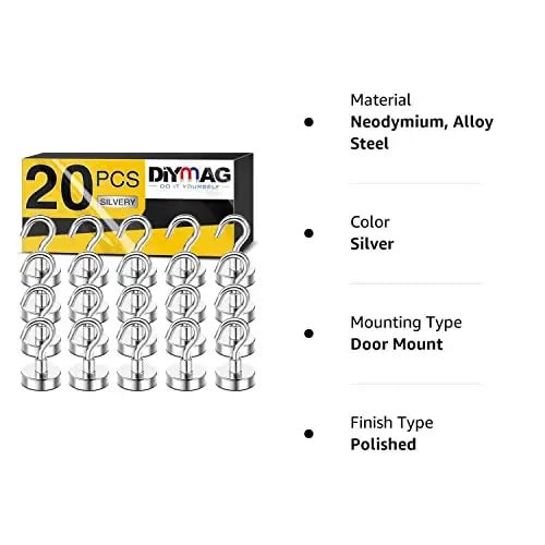 Magnetic Hooks, 30lbs+ Heavy Duty Magnetic Hooks Cruise for Hanging, Super Strong Magnet Hooks for Cruise Cabin, Refrigerator, Classroom, Magnetic Metal Hooks for Grill (Sliver, Pack of 20) - North State Signs & Printing