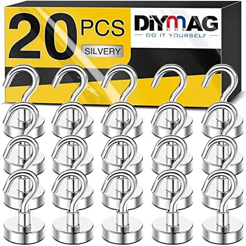 Magnetic Hooks, 30lbs+ Heavy Duty Magnetic Hooks Cruise for Hanging, Super Strong Magnet Hooks for Cruise Cabin, Refrigerator, Classroom, Magnetic Metal Hooks for Grill (Sliver, Pack of 20) - North State Signs & Printing