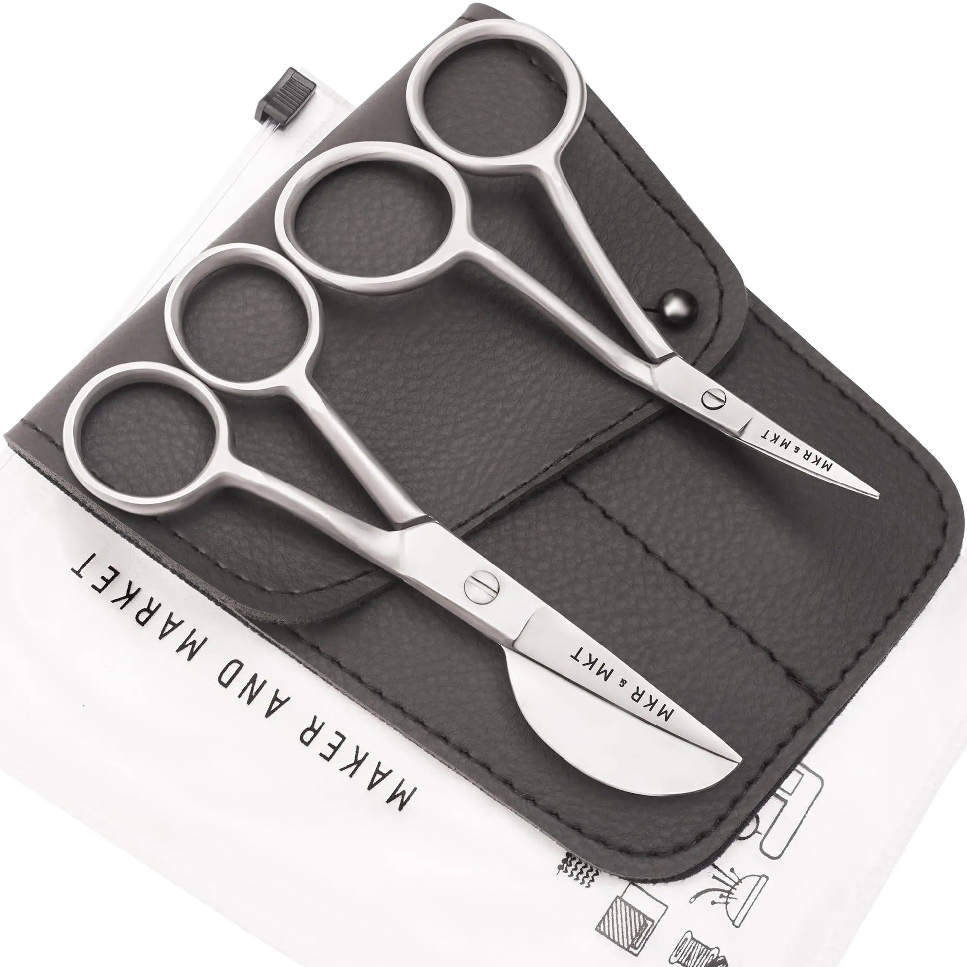 MAKER AND MARKET Small Embroidery 4.5 Inch Scissors Set of 2 Kit - Mini Double Bend Offset Duckbill and Double Bend Long Applique Needlepoint Blade with Pouch Sleeve (Satin) - North State Signs & Printing