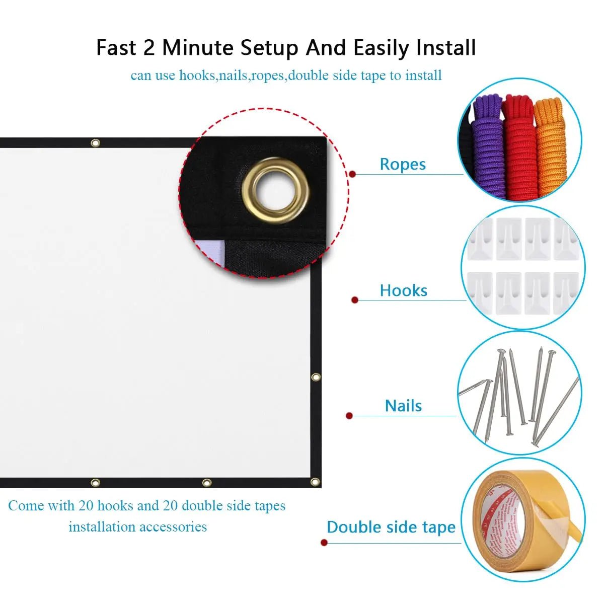 Mdbebbron 120 inch Projector Screen 16:9 Foldable Anti - Crease Portable Projector Movies Screens for Home Theater Outdoor Indoor Support Double Sided Projection - North State Signs & Printing