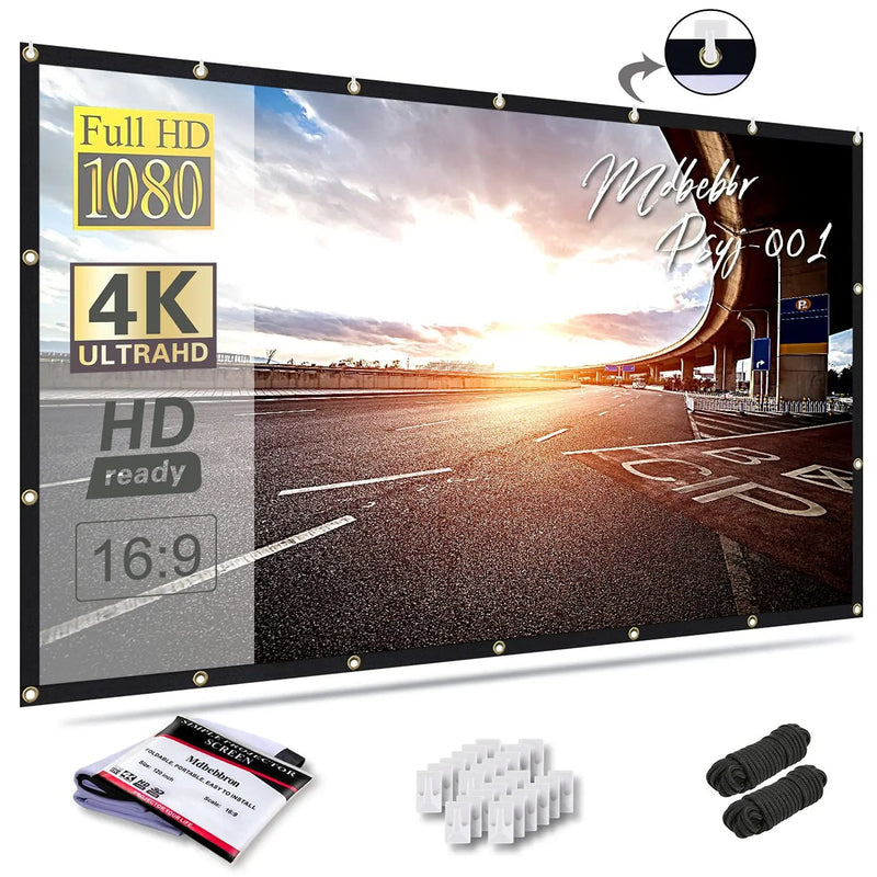 Mdbebbron 120 inch Projector Screen 16:9 Foldable Anti - Crease Portable Projector Movies Screens for Home Theater Outdoor Indoor Support Double Sided Projection - North State Signs & Printing