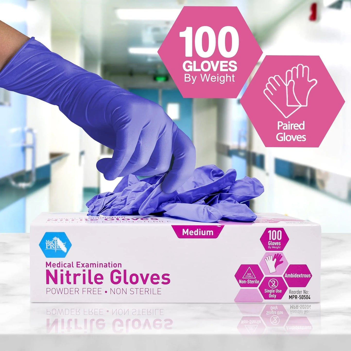 MedPride Powder - Free Nitrile Exam Gloves, Large, Large (Pack of 100) - North State Signs & Printing