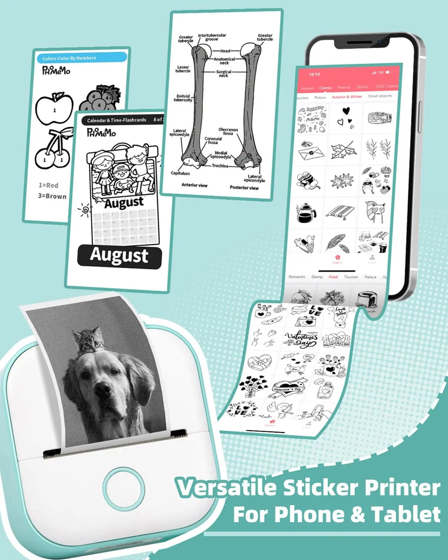 Memoking Print Pods Mini Printer - Sticker Printer T02 Portable Thermal Printer Inkless Sticker Maker Machine Bluetooth Pocket Printer Phone Printer for Study Graphics, Anatomical Diagrams, Photos - North State Signs & Printing