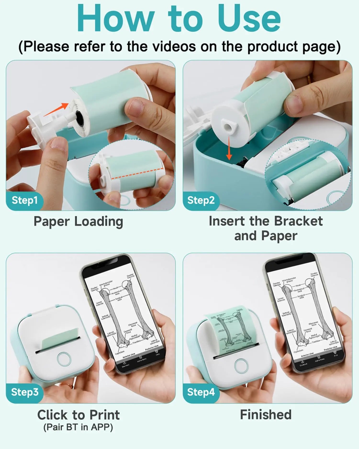 Memoking Print Pods Mini Printer - Sticker Printer T02 Portable Thermal Printer Inkless Sticker Maker Machine Bluetooth Pocket Printer Phone Printer for Study Graphics, Anatomical Diagrams, Photos - North State Signs & Printing