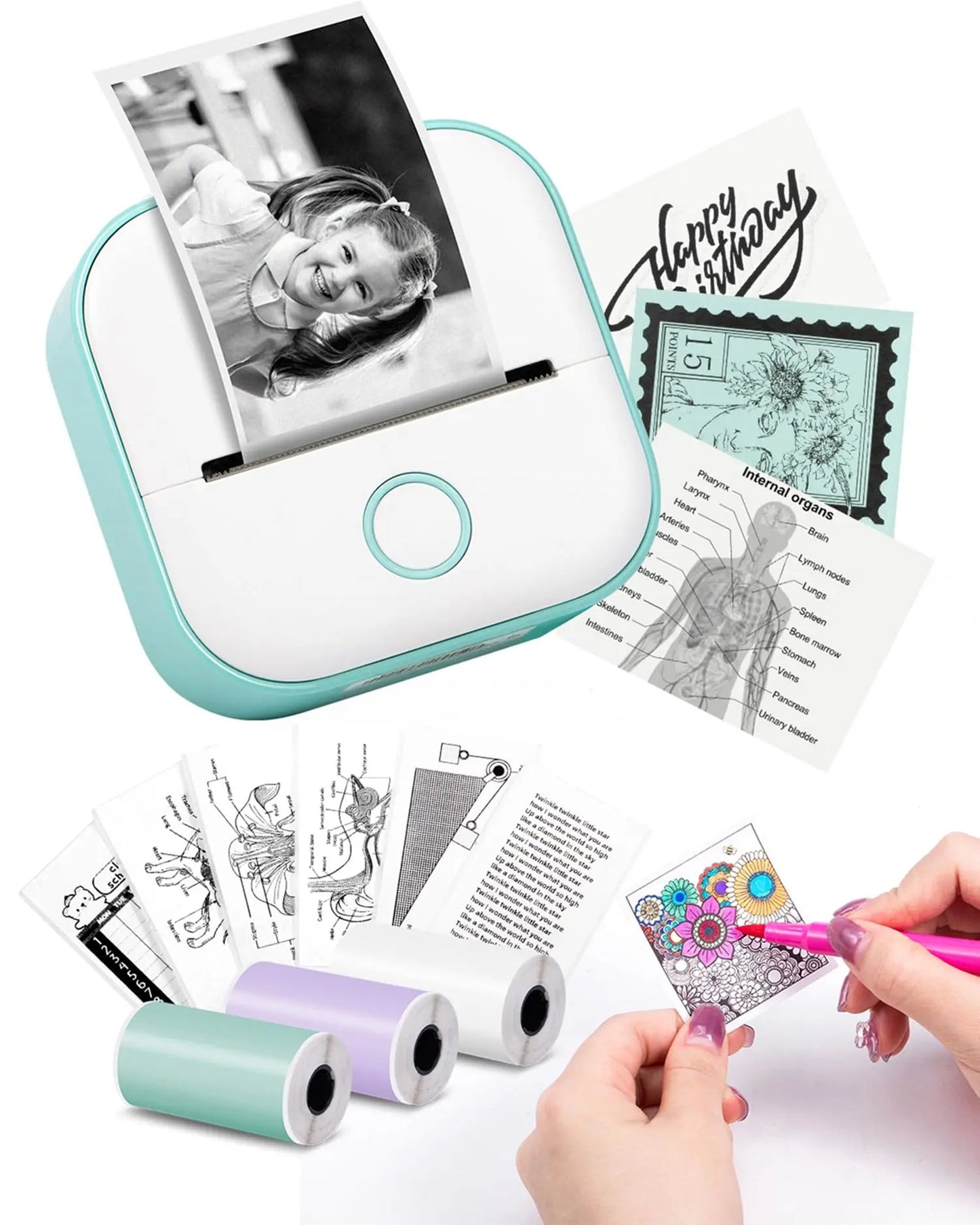 Memoking Print Pods Mini Printer - Sticker Printer T02 Portable Thermal Printer Inkless Sticker Maker Machine Bluetooth Pocket Printer Phone Printer for Study Graphics, Anatomical Diagrams, Photos - North State Signs & Printing