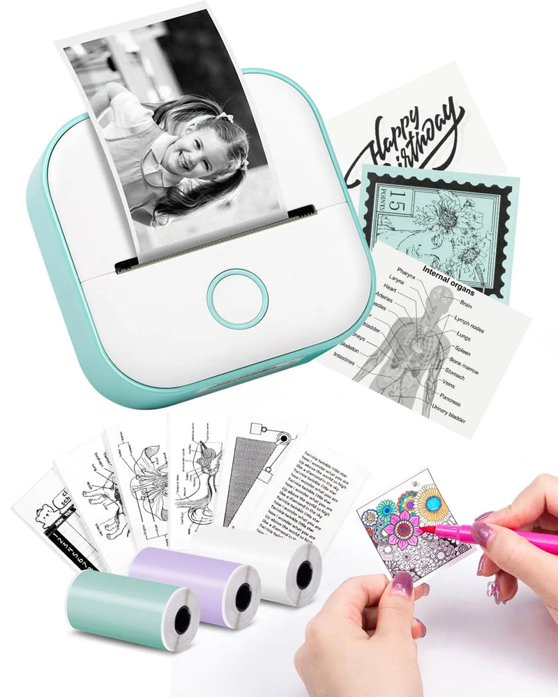 Memoking Print Pods Mini Printer - Sticker Printer T02 Portable Thermal Printer Inkless Sticker Maker Machine Bluetooth Pocket Printer Phone Printer for Study Graphics, Anatomical Diagrams, Photos - North State Signs & Printing