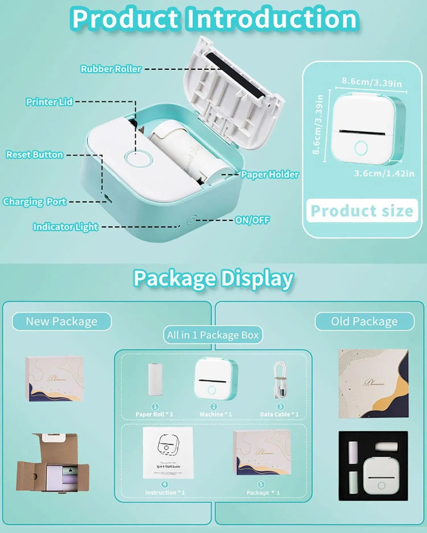 Memoking Print Pods Mini Printer - Sticker Printer T02 Portable Thermal Printer Inkless Sticker Maker Machine Bluetooth Pocket Printer Phone Printer for Study Graphics, Anatomical Diagrams, Photos - North State Signs & Printing