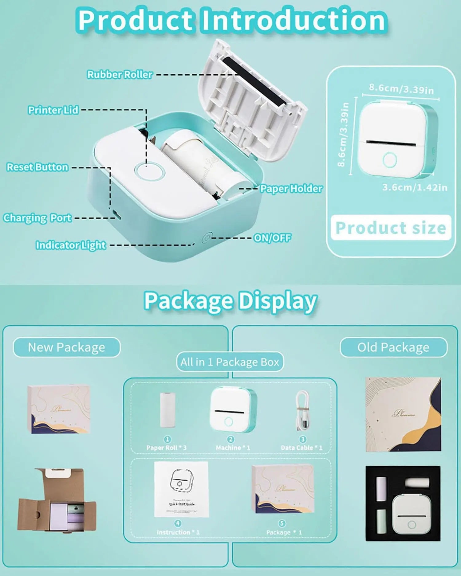Memoking Print Pods Mini Printer - Sticker Printer T02 Portable Thermal Printer Inkless Sticker Maker Machine Bluetooth Pocket Printer Phone Printer for Study Graphics, Anatomical Diagrams, Photos - North State Signs & Printing