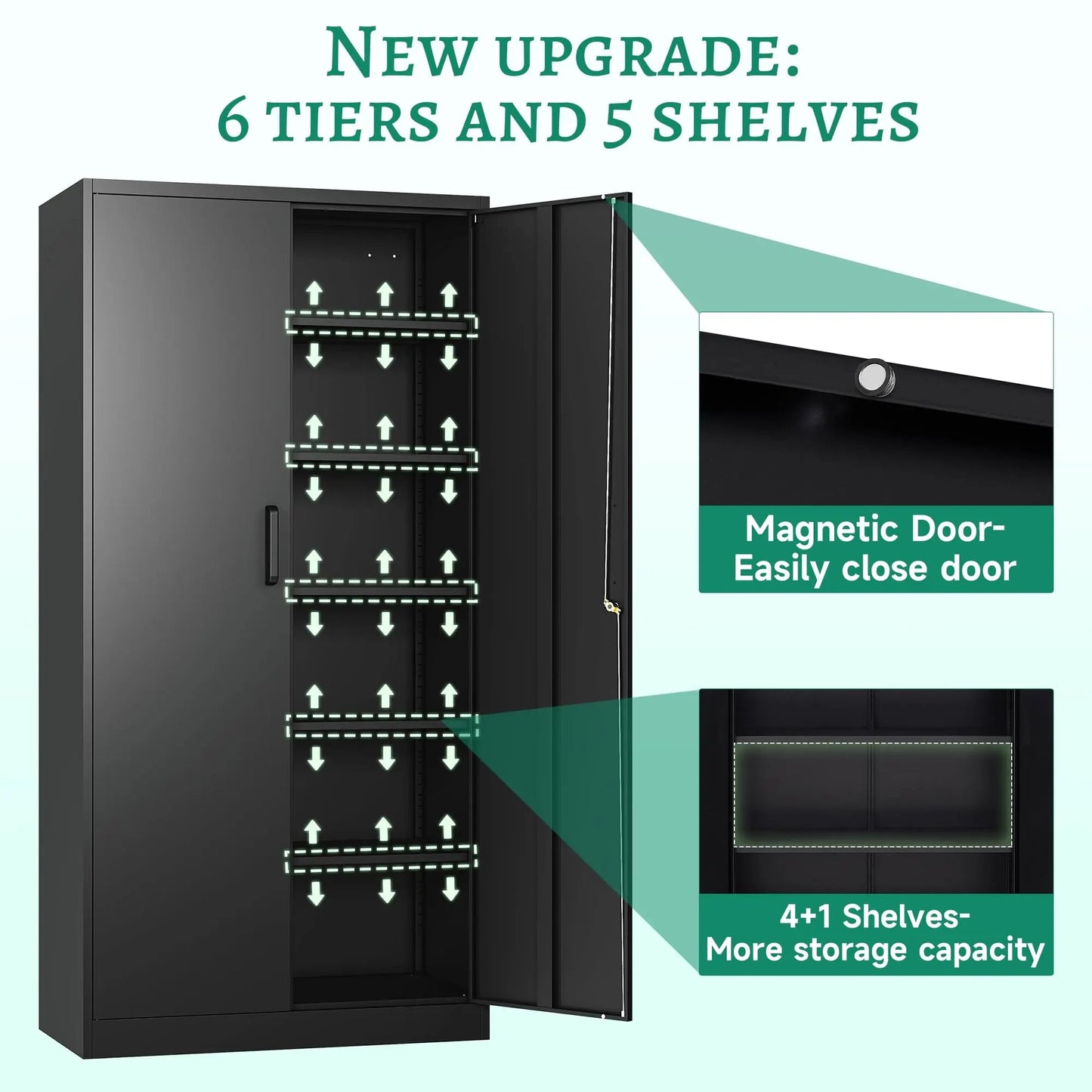 Metal Garage Storage Cabinets with Lock - 72 Tall Tool Organizer Steel Lockers, Letaya, 5 Adjustable Layers Shelves for Home,Office,Warehouse,Garage,(Black - 72“) - North State Signs & Printing