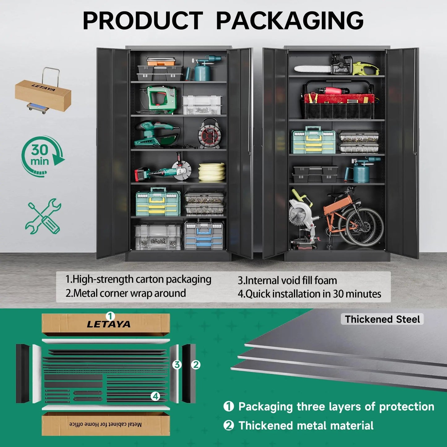 Metal Garage Storage Cabinets with Lock - 72 Tall Tool Organizer Steel Lockers, Letaya, 5 Adjustable Layers Shelves for Home,Office,Warehouse,Garage,(Black - 72“) - North State Signs & Printing