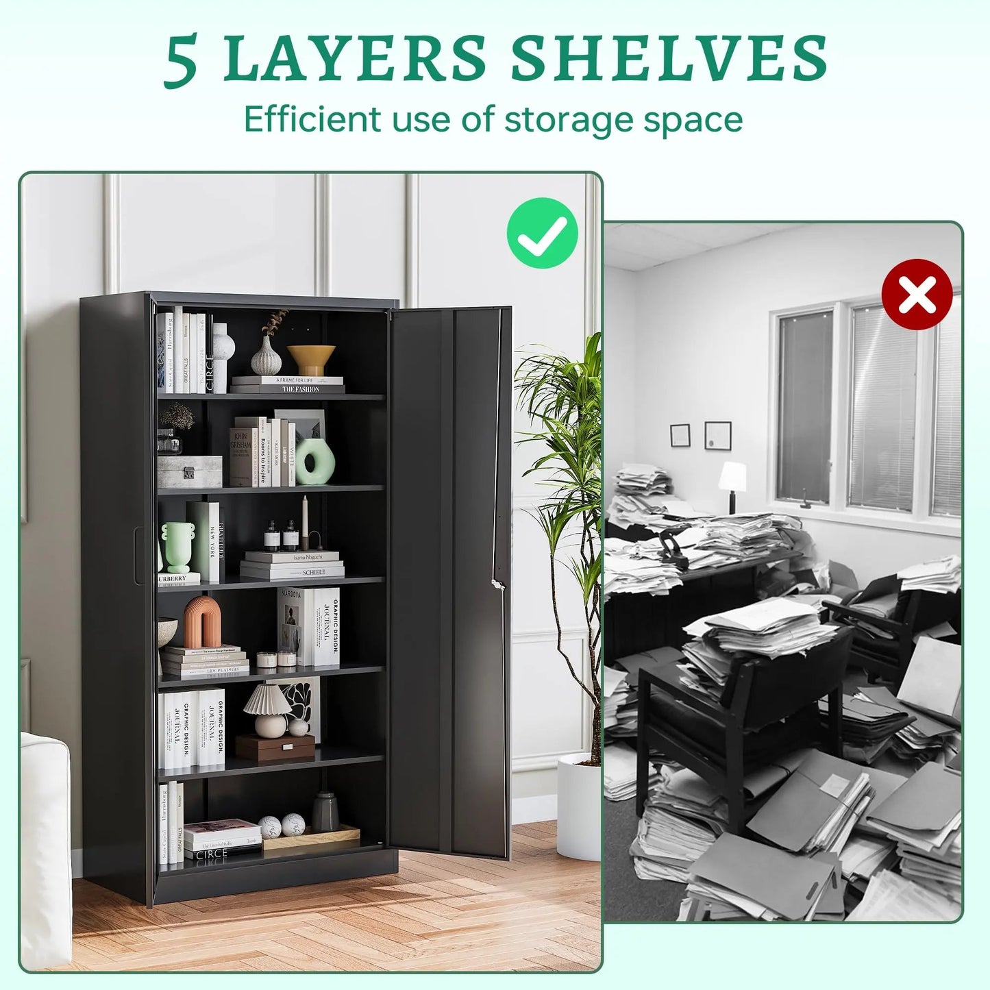 Metal Garage Storage Cabinets with Lock - 72 Tall Tool Organizer Steel Lockers, Letaya, 5 Adjustable Layers Shelves for Home,Office,Warehouse,Garage,(Black - 72“) - North State Signs & Printing