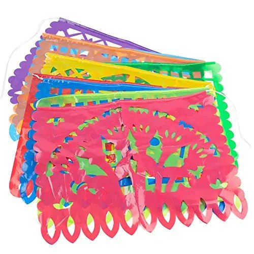 Mexican Party Banner DomeStar 18 Feet Plastic Fiesta Banner Cinco de Mayo Dia De Los Muertos Decor Day of The Dead Papel Picado Decorations Mexican Fiesta Garland for Mexican Party Supplies - North State Signs & Printing