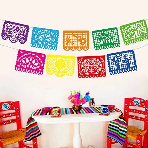 Mexican Party Banner DomeStar 18 Feet Plastic Fiesta Banner Cinco de Mayo Dia De Los Muertos Decor Day of The Dead Papel Picado Decorations Mexican Fiesta Garland for Mexican Party Supplies - North State Signs & Printing